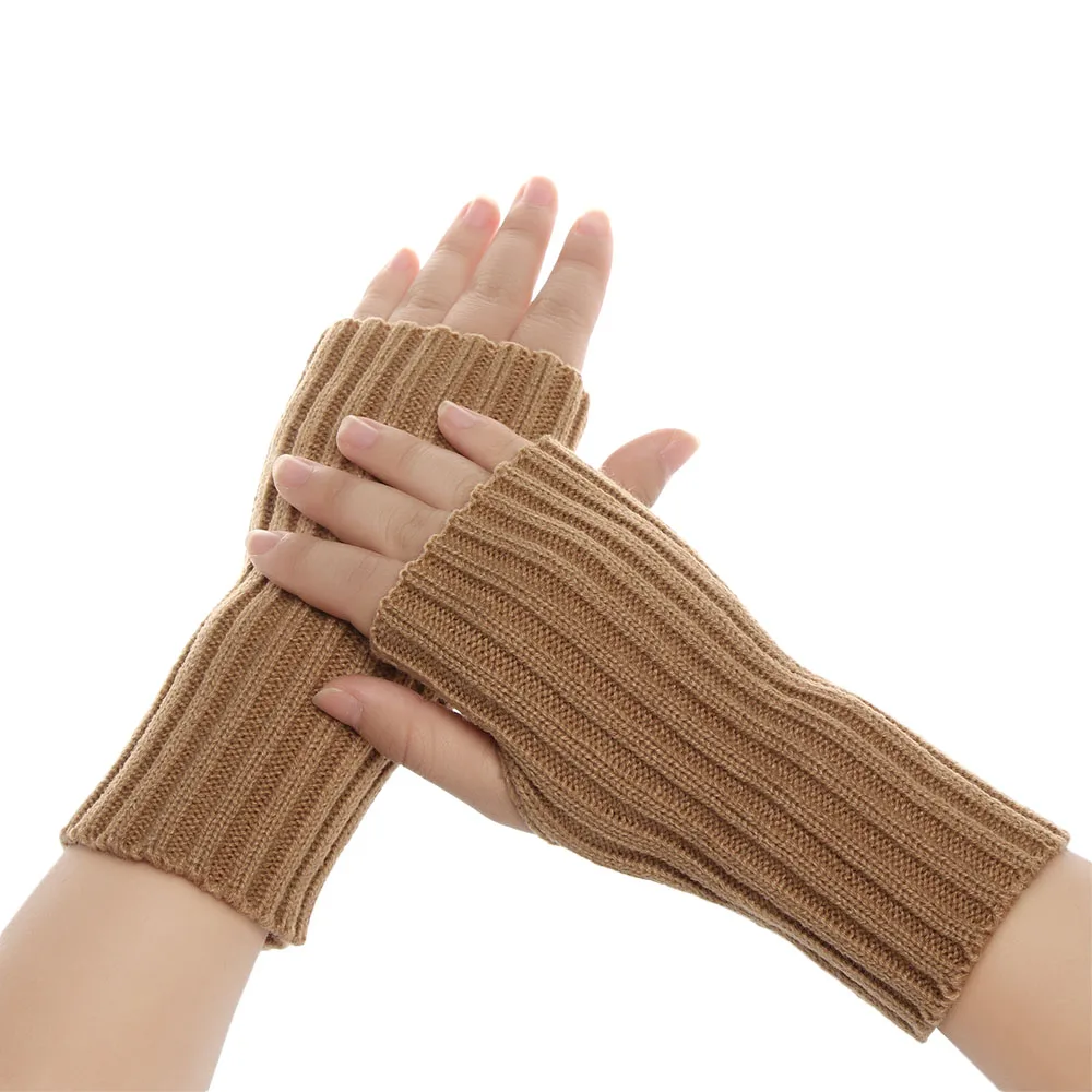 1 Pair Fashion Autumn Winter Spring Warm Women Ladies Girl Solid Gloves Arm Warmer Long Fingerless Xmas Knitting Wool Mittens - Цвет: Style3-camel