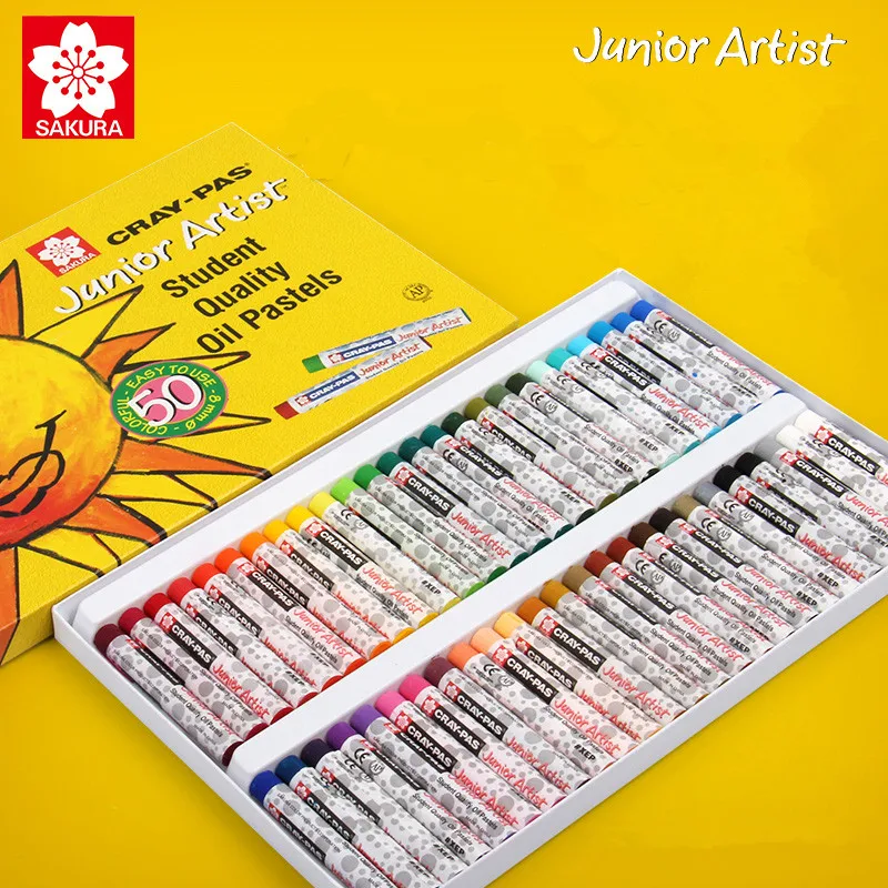 

1 Set Sakura CRAY-PAS Oil Pastels Non-toxic Safe Wax Crayon Drawing for Students Kids Gift Yellow Box 50 Colors Art Supplies