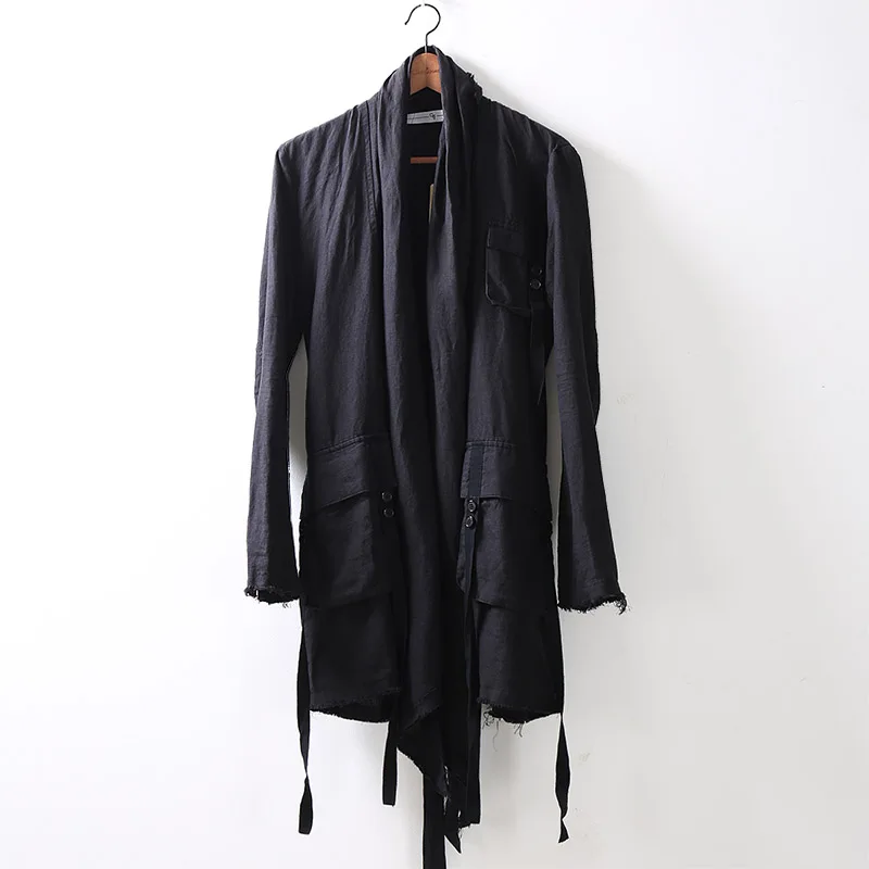 Осенняя длинная мужская куртка Ramie асимметричная ветровка кардиган для