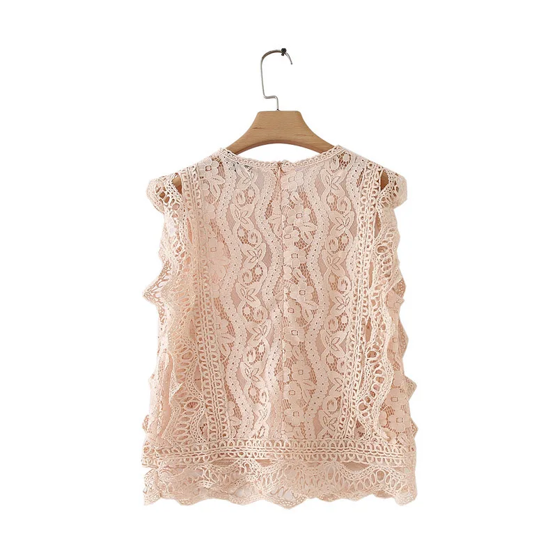 Женский милый Кружевной укороченный топ без рукавов с круглым вырезом