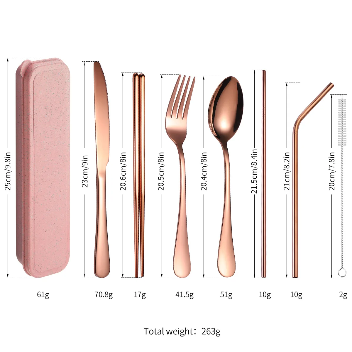 

Stainless steel portable tableware wheat box set 7-piece set knife and fork spoon chopstick straw spoon set