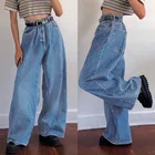 Женские джинсы винтажные с регулируемой высокой талией, широкие брюки оверсайз в стиле бойфренд, новая Универсальная уличная одежда в Корейском стиле ретро для осени