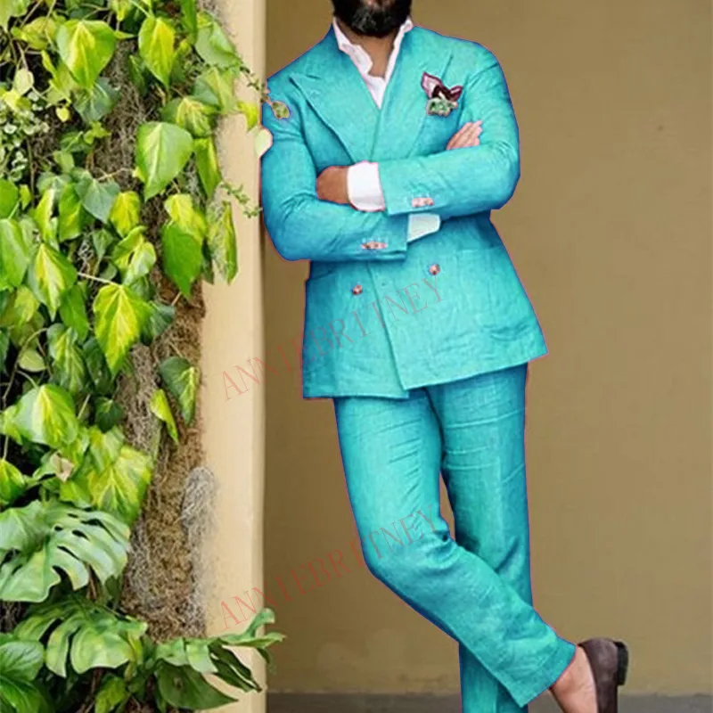 New Designs Orange Linen Suit Men 2 pieces Set Tailored Groom Tuxedo Beach Wedding Suits for Casual Men's Blazer with Pants | Мужская