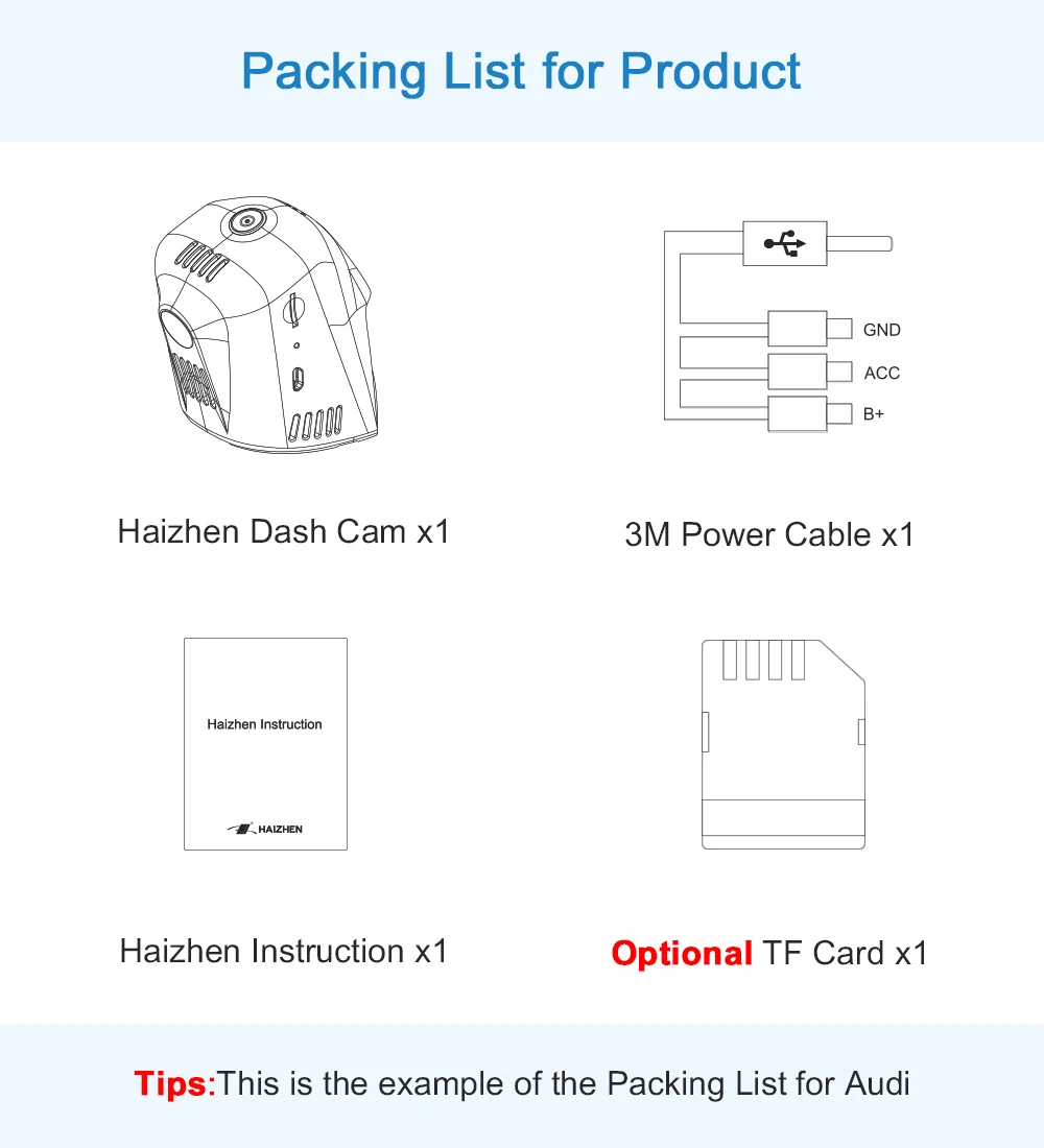 

Original HAIZHEN Dash Cam FHD hidden car camera DVR car WiFi APP Control 6 Lens Night Vision Dashcam for Audi driving recorder