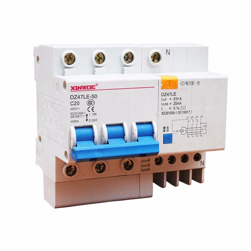 Воздушный выключатель утечки на землю для защиты DZ47LE-63 3P автомат защити цепи 20A 50A