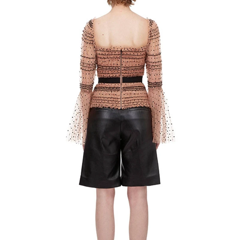 

Flare Sleeve Woman Blouses Long Sleeve Polka Dot Shirts