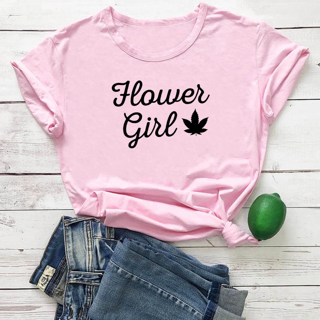 

Flower Girl Tee Shirt Femme Round Neck Camiseta Mujer Maple Leaf and Letter Pattern T Shirt Women Fashion Funny Woman Tshirts