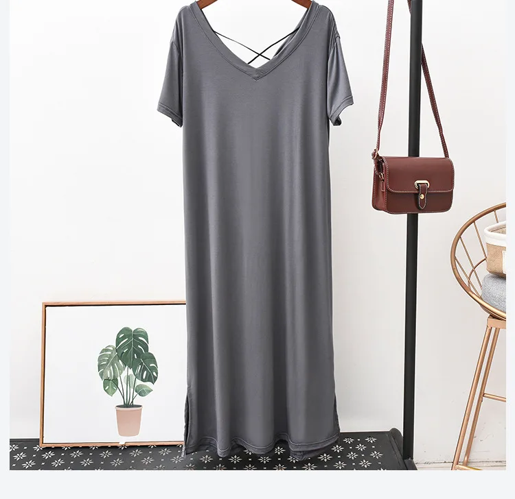 Fdfklak Summer Dress 2020 Hot Lingerie Sexy Long Nighty Ladies Sleepwear Night Dress Loose Modal Nightgown Sleeping Dress