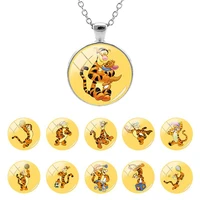 disney tigger cute pattern 25mm glass dome long chain pendant necklace girls birthday gift cabochon jewelry high quality tth21