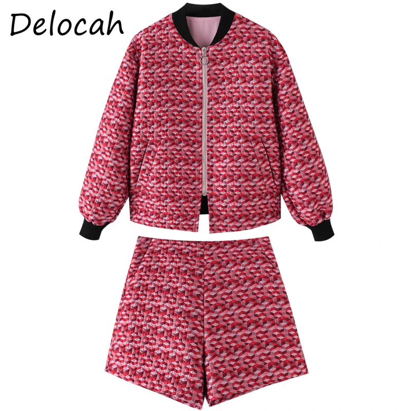 

Delocah Women Summer Fashion Designer Shorts Set Lantern Sleeve Loose Pockets Jacket + High Waist Print Shorts 2 TwoPiecesSuit