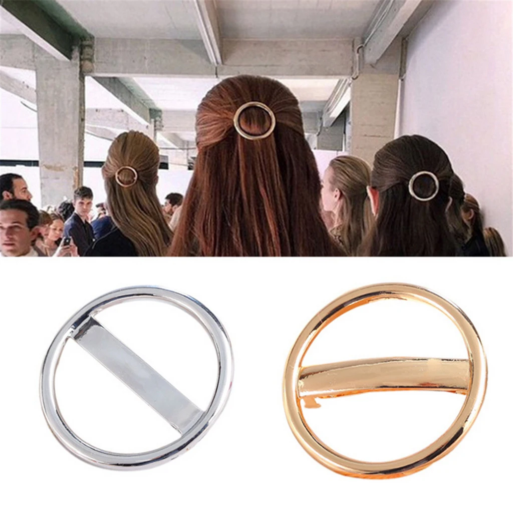 

Metal Geometric Round Snap Barrette Ponytail Holder Hair Clip Clamp Slide