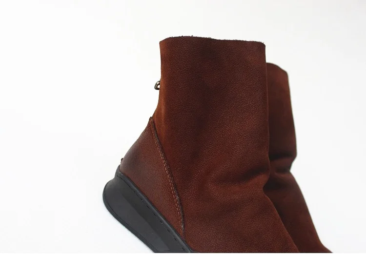Careaymade-Genuine Leather Thick-soled Women's Shoes Round-toed Original Handmade Single boots Flat-soled Retro Leisure boots