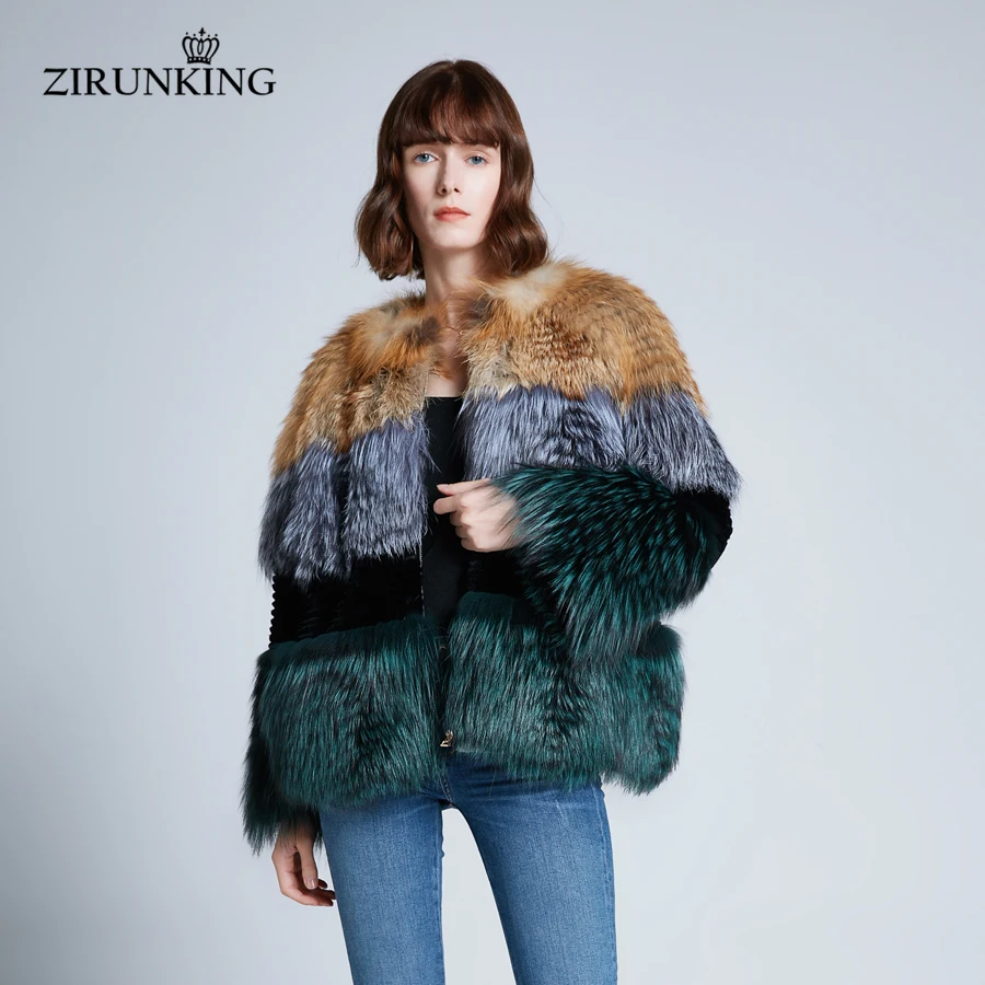 ZIRUNKING женская натуральная черно-бурая лиса шуба женская толстая куртка из натурального Лисьего меха женская теплая зимняя меховая верхняя одежда ZC1928