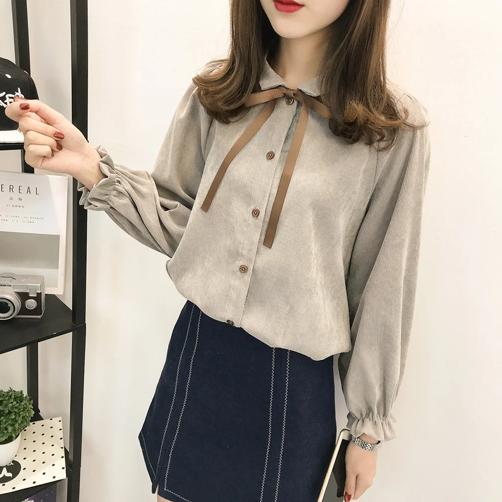 Модная стильная Вельветовая Женская Повседневная рубашка с отложным воротником