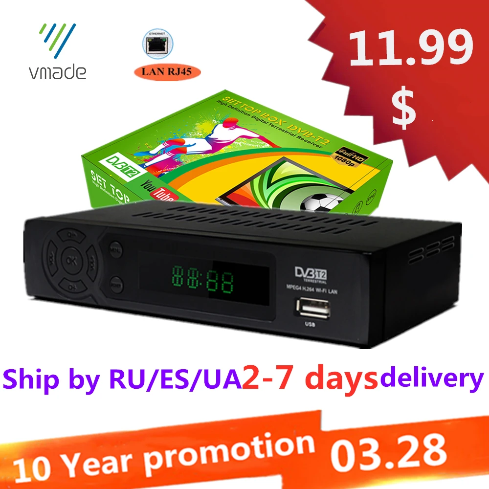Лидер продаж Европейский спутниковый цифровой ресивер DVB T2 ТВ тюнер с поддержкой
