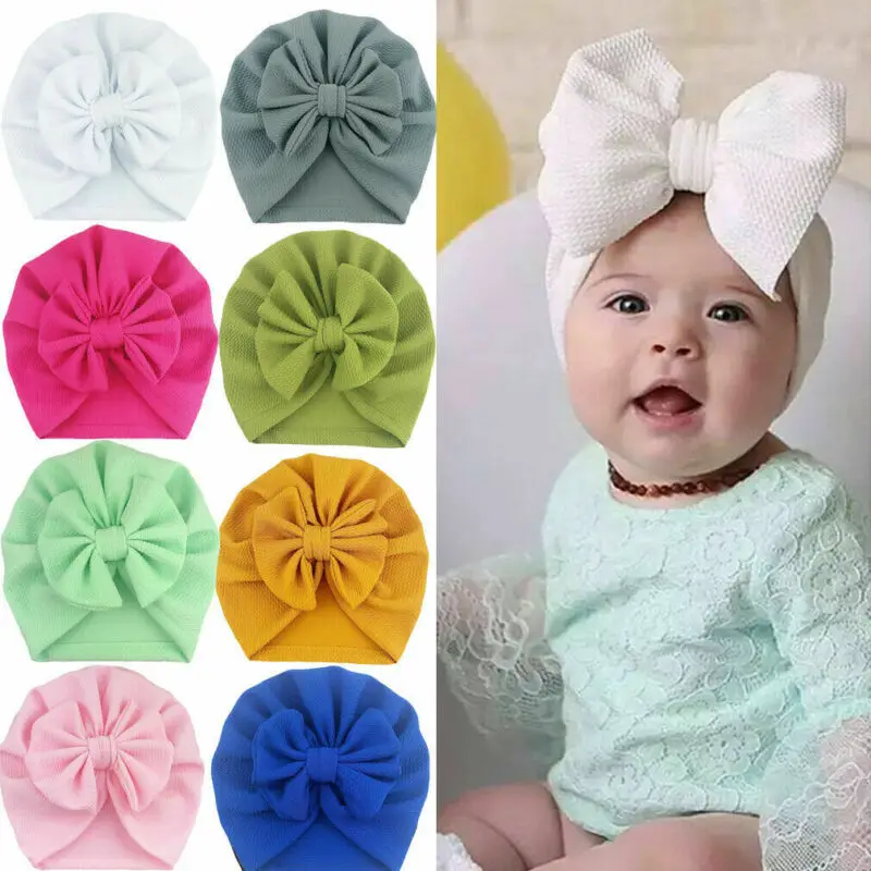 

2020 Baby Stuff Newborn Girls Boys Accessories Bowknot Hat Infant Beanie Solid Color Soft Warm Hats 0-18M Kids Headwear