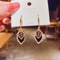 luxury zircon leaf pendant earrings for women white black personality new fashion jewelry high grade earings party