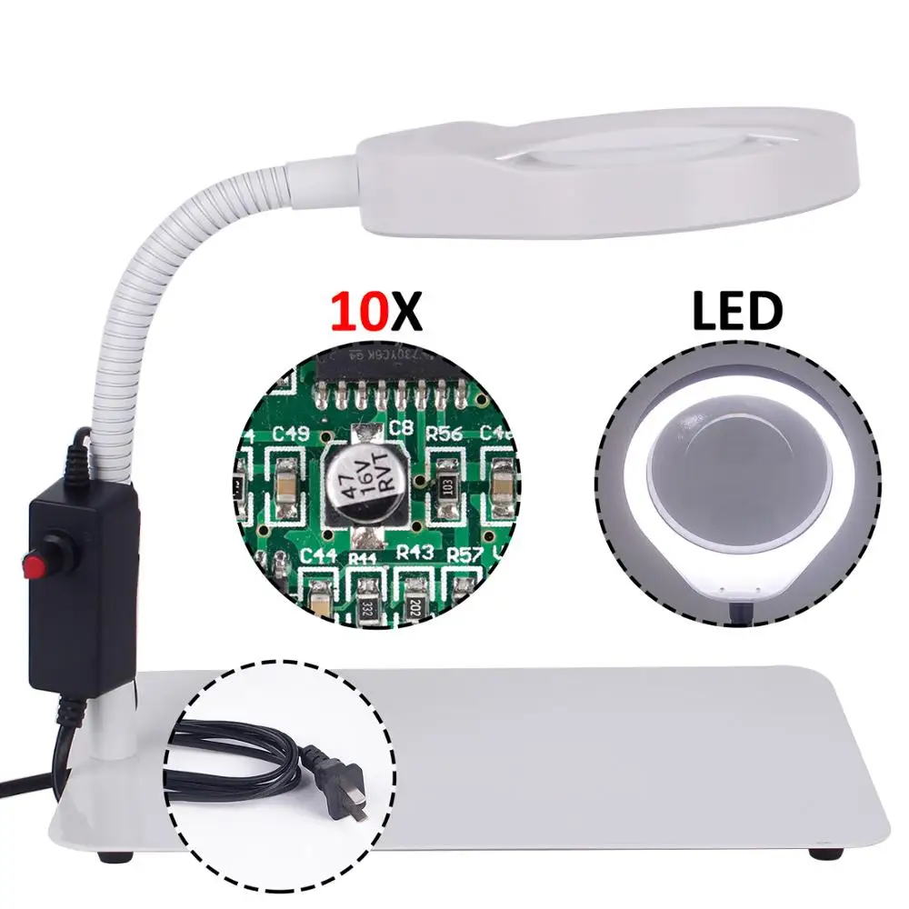 Новинка 10X USB увеличительное стекло с светодиодный светильник Гибкий Настольный