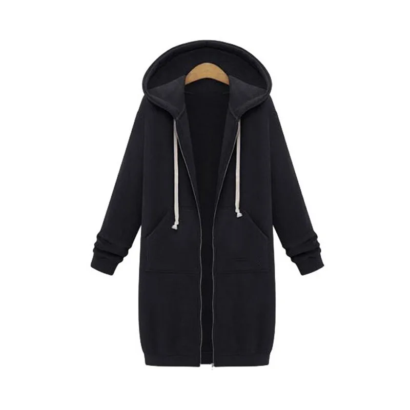 

Autumn and winter coat ladies casual long zipper hooded jacket sweatshirt retro plus size mid-length coa