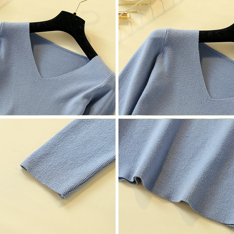 

ladies sweater women autumn winter tops clothes 2019 knitted pullover knitwear v-neck pullovers loose sweaters female A5680