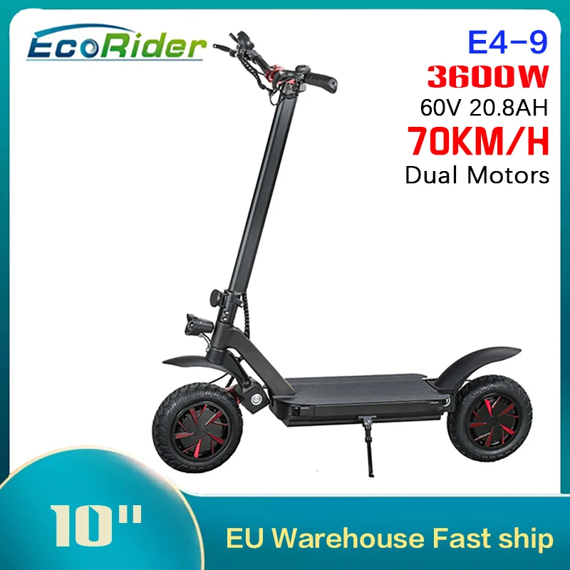 

Ecorider E4-9b 10 дюймов колеса взрослый складной электрический скутер 3600W 60V 20AH внедорожные е-скутер способный преодолевать Броды баланс скейтбор...