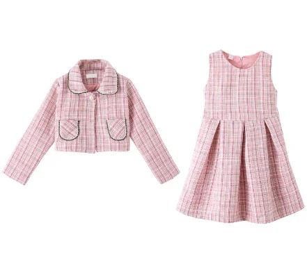 

2021 Spring autumn girls clothing set plaid 2pcs/set cotton girls school uniform teenage clothes sets suits for girls
