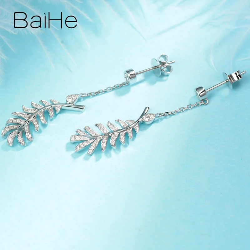 BAIHE Твердые 18 К розовое золото всего 0.40ct H/SI круглые натуральные бриллианты Свадебные трендовые ювелирные изделия красивые перьевые серьги с бриллиантами