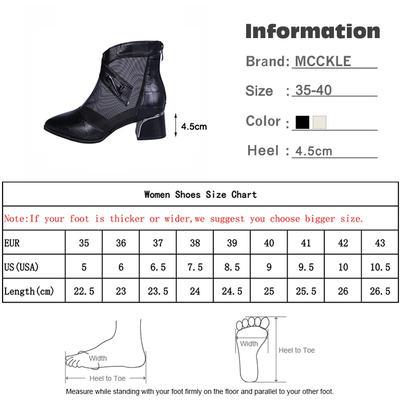 

Autumn Women Ankle Boots Fashion Mesh Breathable Pointed Toe Square Heels Ladies Zipper Botas Casual Comfort Female Shoes