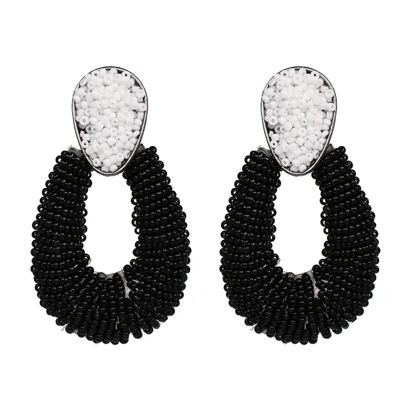 

Fashion Earrings For Women Holiday Gift Bohemian Ethnic Style Beads Handmade Oval Circle Pendant Earring Jewelry Accessories