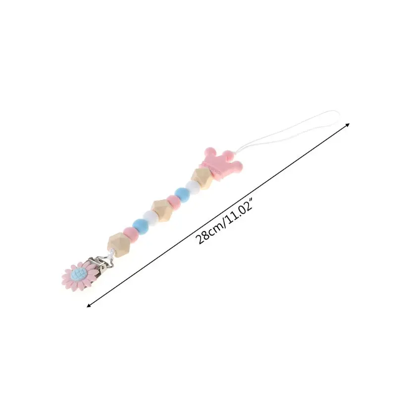 

Pacifier Pacifier Chain Food Grade Silicone Wood Beads Crown Cartoon Flower Pendant Strap Nipple Teether Towel Support Newborn
