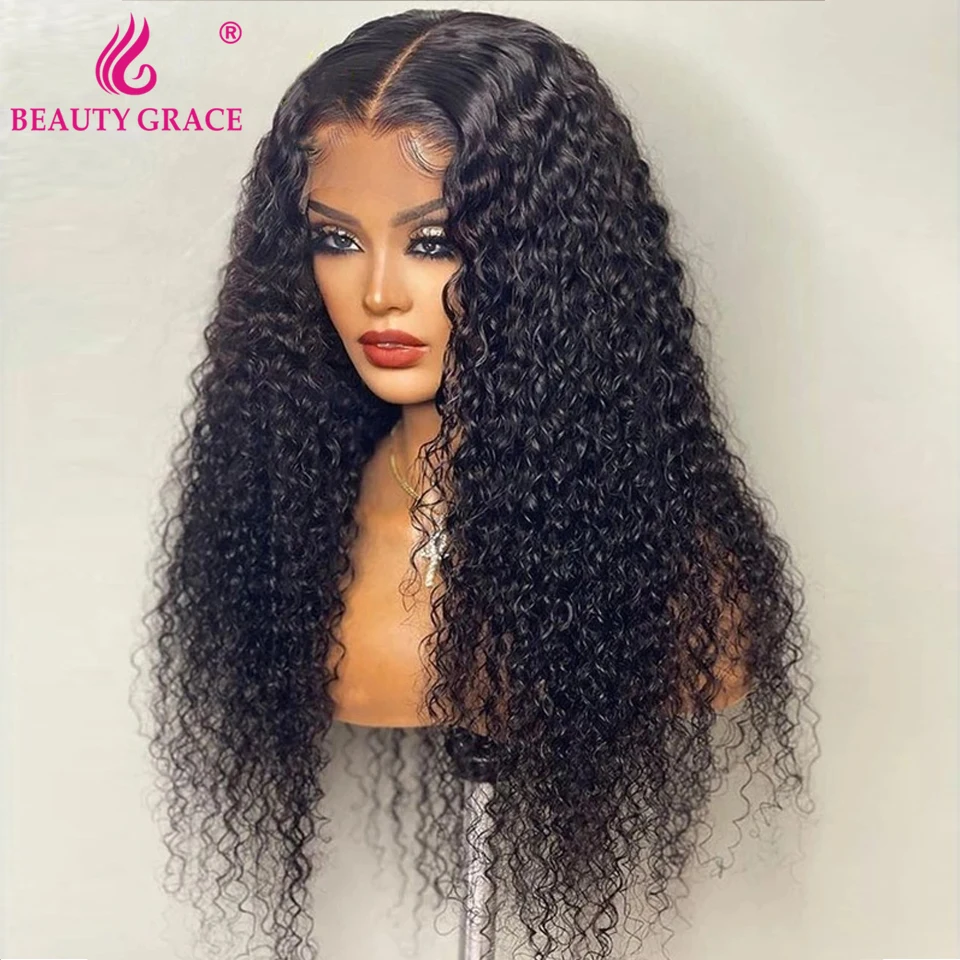 Glueless 30 Inch Deep Curly Lace Front Wig Afro Kinky Curly Human Hair Wig Wavy And Wet 13X4 Lace Frontal Closure Wigs For Women