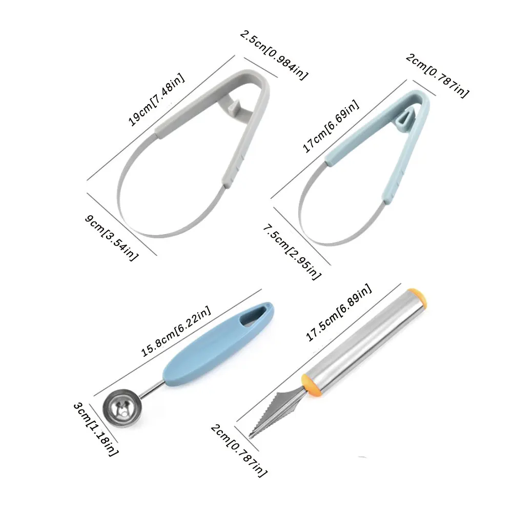 

4 In 1 Fruit Spoon Set Multifunctional Stainless Steel Fruit Tool Ball Peeler Spoon And Carving Knife Double Size Kitchen Tools