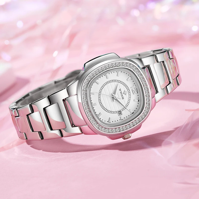 2023 Top Brand WWOOR Diamond New Watch For Women Fashion Luxury Calendar Waterproof Clock Ladies Quartz Wristwatch Montre Femme