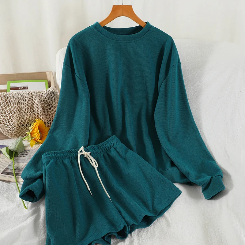 

Новинка 2021, модная женская одежда, шорты из двух предметов, толстовка с длинным рукавом