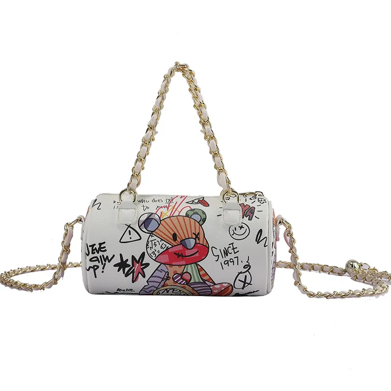 

Fashion Women's Shoulder Bags 2021 Thick Chain Women Shoulder Purses and Handbag Graffiti Clutch Bags Ladies Hand Bag