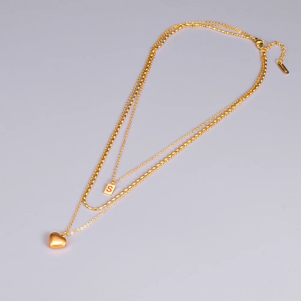 

Amaiyllis 18K Gold Multi-layered Love Heart Necklace Vintage Hip Hop Dripping Oil Clavicle Chain Necklace Jewelry
