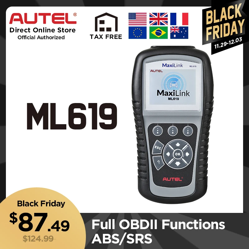 Autel MaxiLink ML619 CAN OBD2 сканер ABS SRS подушка безопасности Автомобильный диагностический инструмент EOBD OBDII считыватель кодов PK AL619 AL319