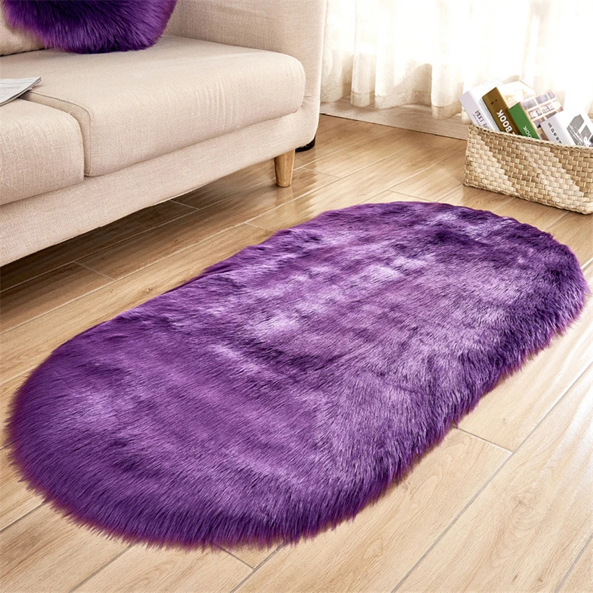 Oval Fur Faux Artificial Sheepskin Carpet Washable Seat Pad Fluffy Rugs Hairy Wool Soft Warm Carpets For Living Room