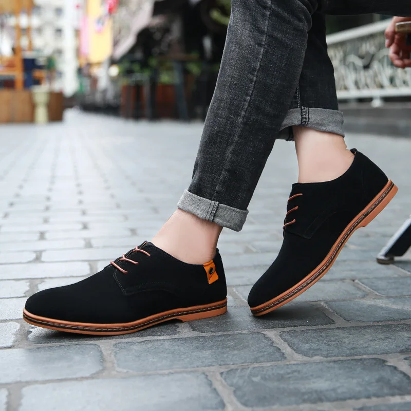 High Quality Suede Leather Soft Shoes Men Loafers Oxfords Casual Male Formal Shoes Spring Lace-Up Style Men's Shoes