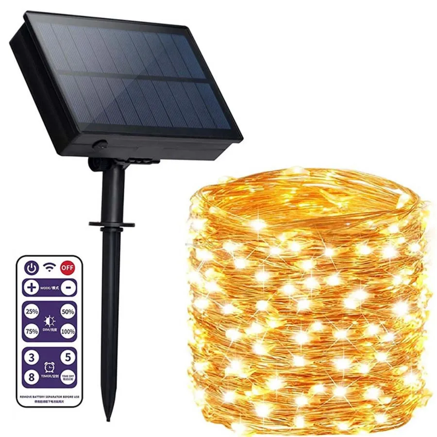 

10/20/50/100M Outdoor Solar String Light Holiday Christmas Party Garland Lighting With Remote Waterproof Garden Patio Garland