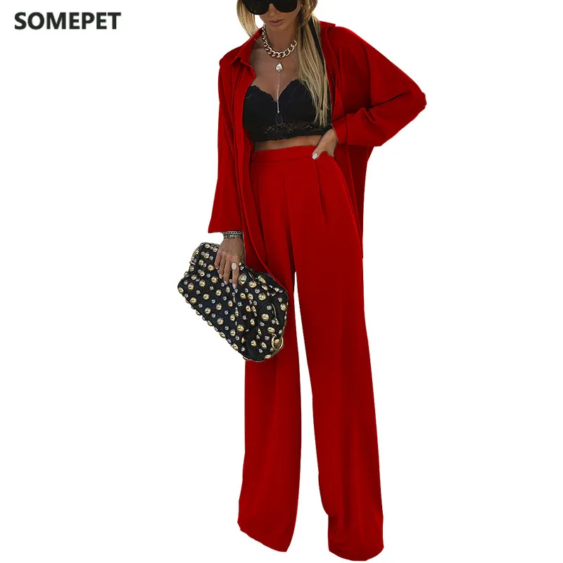 

Casual Long Sleeve Tshirt and Pants Two Piece Set Women Autumn Winter Elegant Solid Full Length Pant & Coat Suit Sets