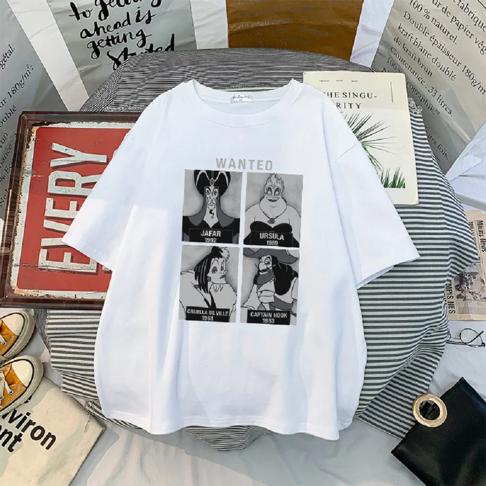 

Disney Anime Villain Bad Girl Print Pattern Fashion Pure Cotton Loose High Quality Gift Summer Women's Pattern Casual T-shirt