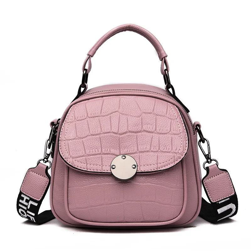 Pink Высокое качество, крокодиловый узор, женский рюкзак, 3-в-1, женский кожаный рюкзак, модные однотонные сумки через плечо, Sac A Dos Femme Mochila - Цвет: Pink