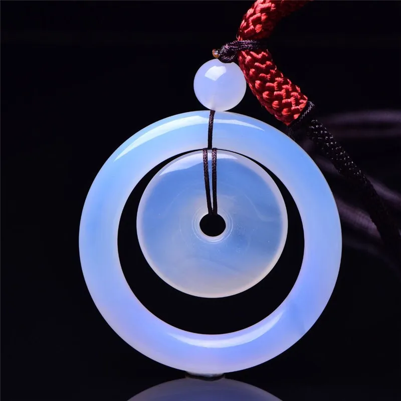 Натуральный Бразильский белый халцедон кулон резная двойная подвеска пончик с