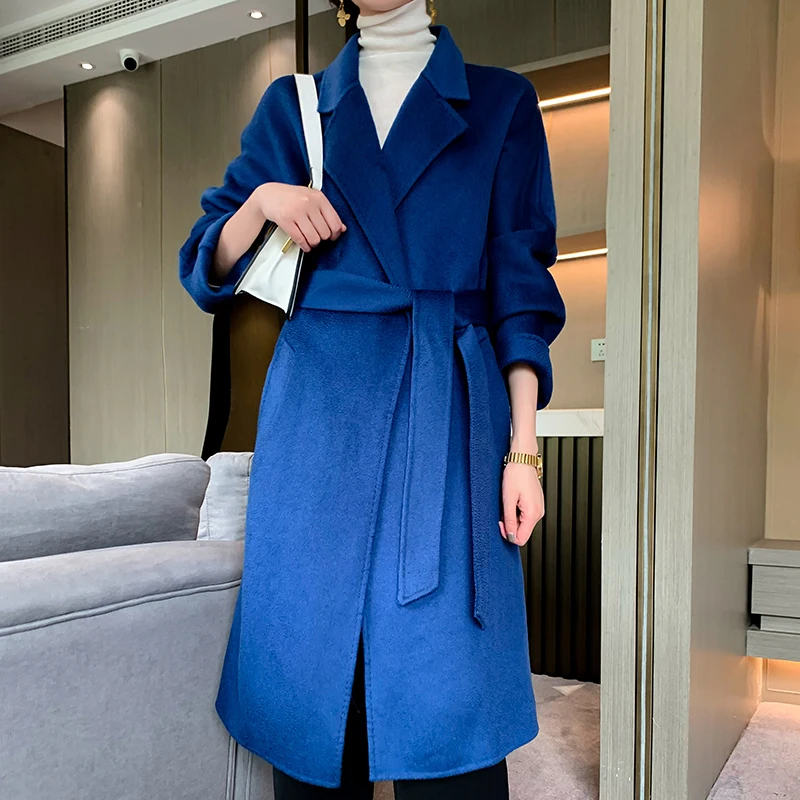 Новинка Осень зима 2020 модное шерстяное пальто женское длинное утепленная ткань в