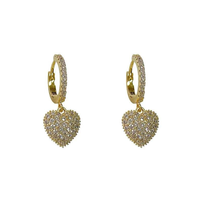 

TIMEONLY Korea Cute Full Rhinestone Love Heart Earrings for Women Gold Color Heart Shaped Hooks Dangle Earrings Brincos 2020