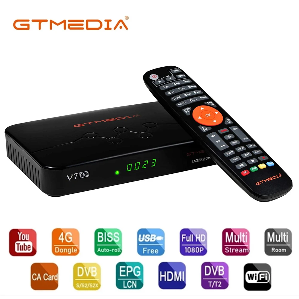 

ТВ-приставка GTMEDIA V7 Pro, спутниковый ресивер, Combo DVB-S2/S2X/T2 декодер, слот для карт CA, USB, Wi-Fi, поддержка сети, Cam Top Box