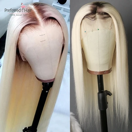 4 To 60 Preferred prepucked 13x6 Омбре человеческие волосы парик прямой 613 парик на кружеве с детскими волосами Remy бразильские парики для черных женщин - Цвет: 4 To 60