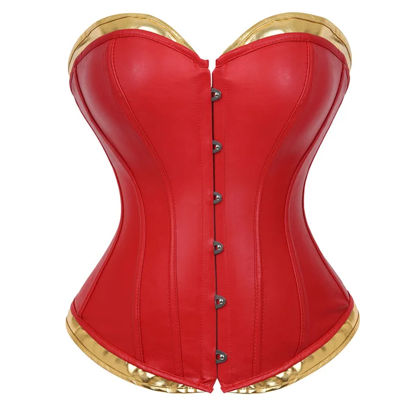 

Red Faux Leather Corsets Bustiers Waist Slimming Overbust Corset Lace Up Steampunk Corselet Plus Size Korset Halloween Costume