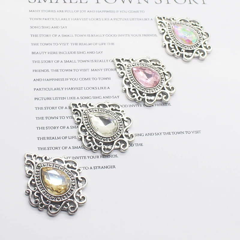 

Brand New 10Pcs/Set 33*28MM Metal Alloy Water Drop Color Mixed Acrylic Button Brooch DIY Suitable For Wedding Dress